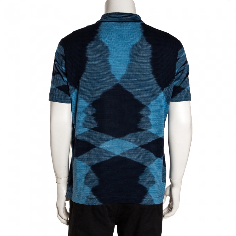Pre Owned Missoni Blue Knit Graphic Print Polo T Shirt L 