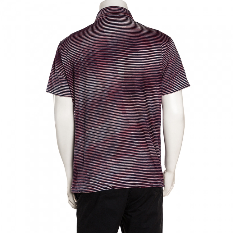 مملوكة مسبقًا Missoni Red & Navy Blue Striped Cotton Polo T-Shirt XL