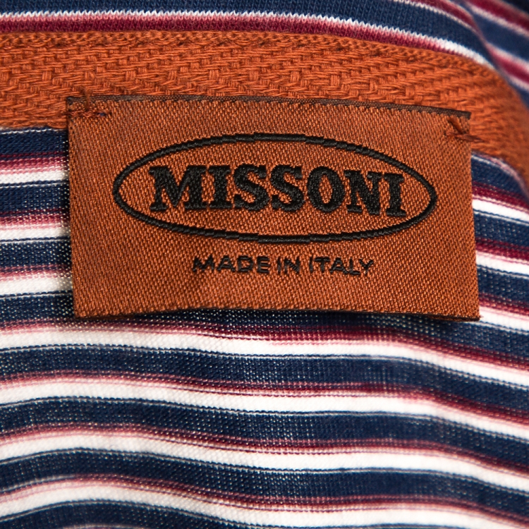 مملوكة مسبقًا Missoni Red & Navy Blue Striped Cotton Polo T-Shirt XL