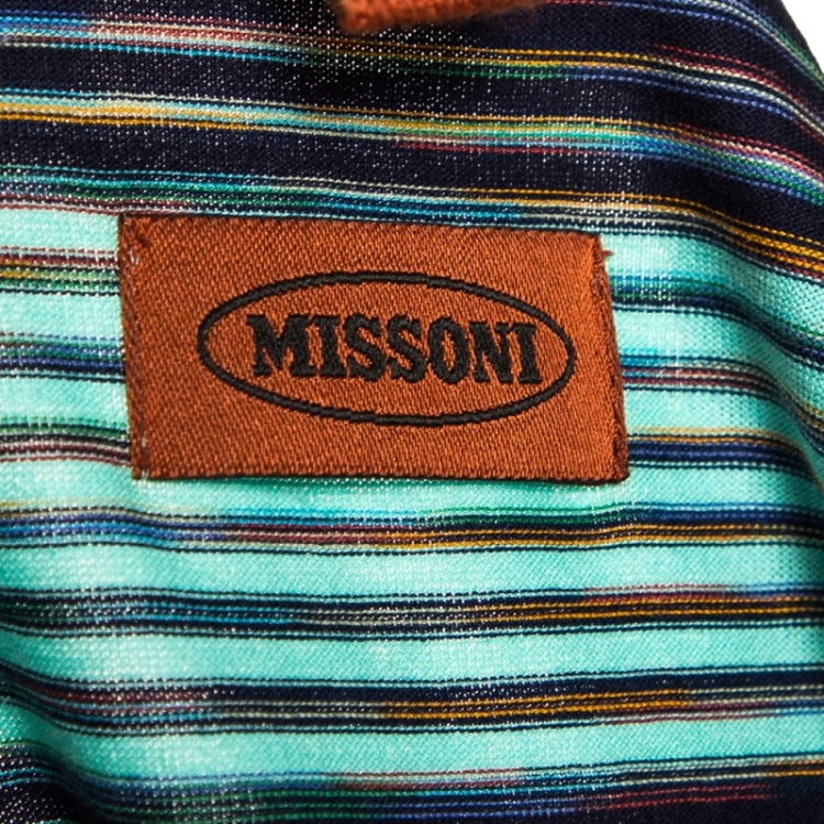 Pre Owned Missoni Blue & Green Striped Cotton Round Neck T-Shirt L 