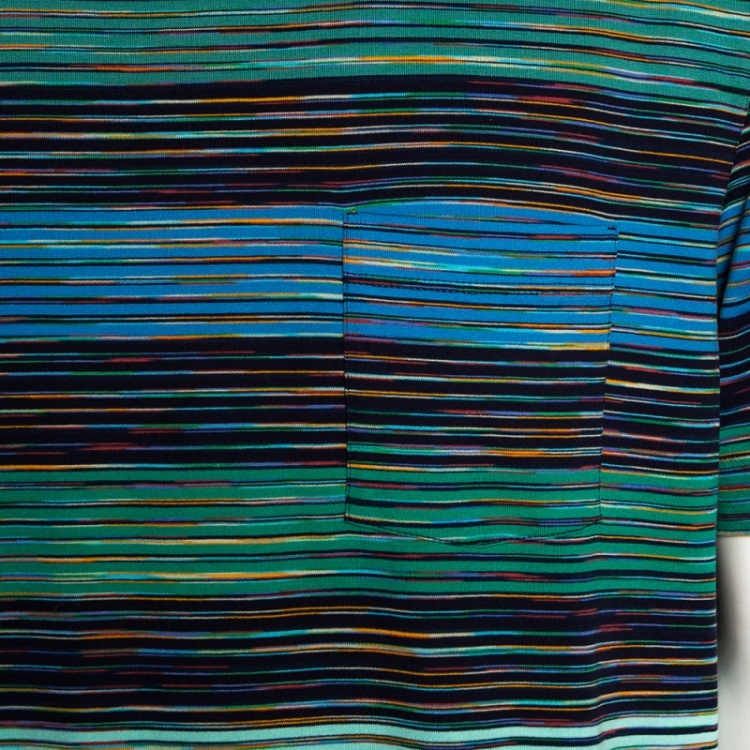 Pre Owned Missoni Blue & Green Striped Cotton Round Neck T-Shirt L 