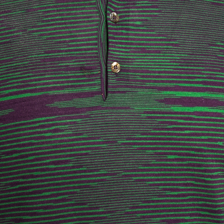 Pre Owned Missoni Green & Purple Intarsia Knit Polo T Shirt L 