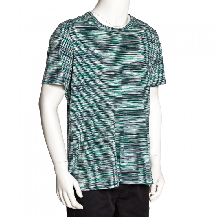 Pre Owned Missoni Green Striped Cotton Round Neck T Shirt L