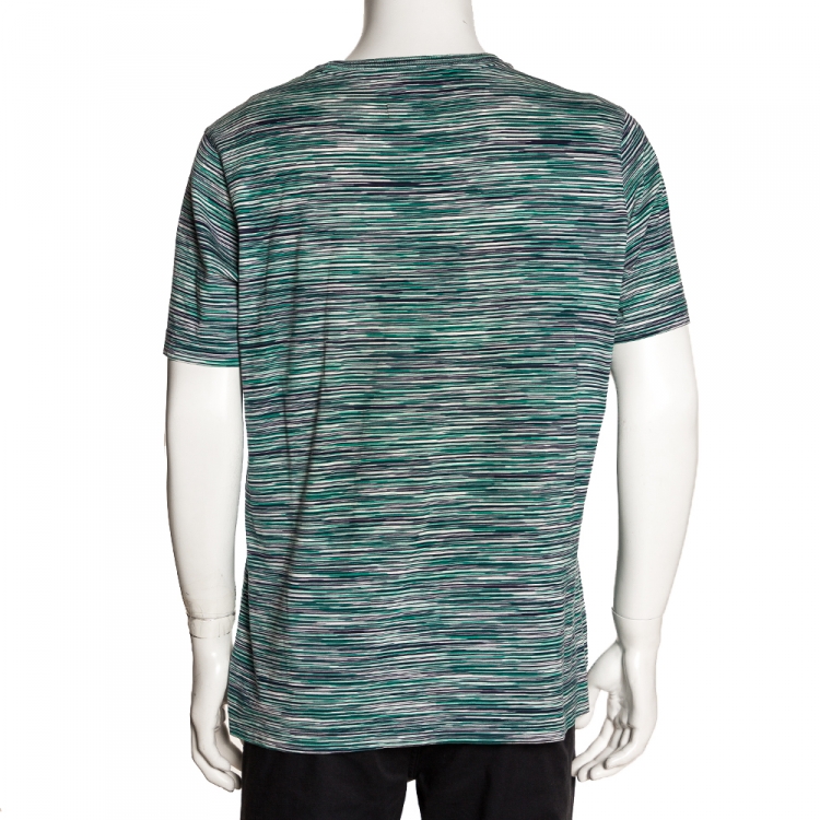 Pre Owned Missoni Green Striped Cotton Round Neck T Shirt L