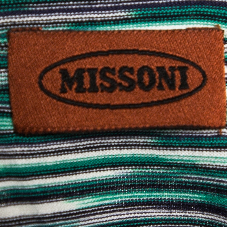 Pre Owned Missoni Green Striped Cotton Round Neck T Shirt L