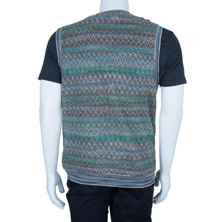 Pre Owned Missoni Men's Zig-Zag Button Down Sleeveless Cardigan L