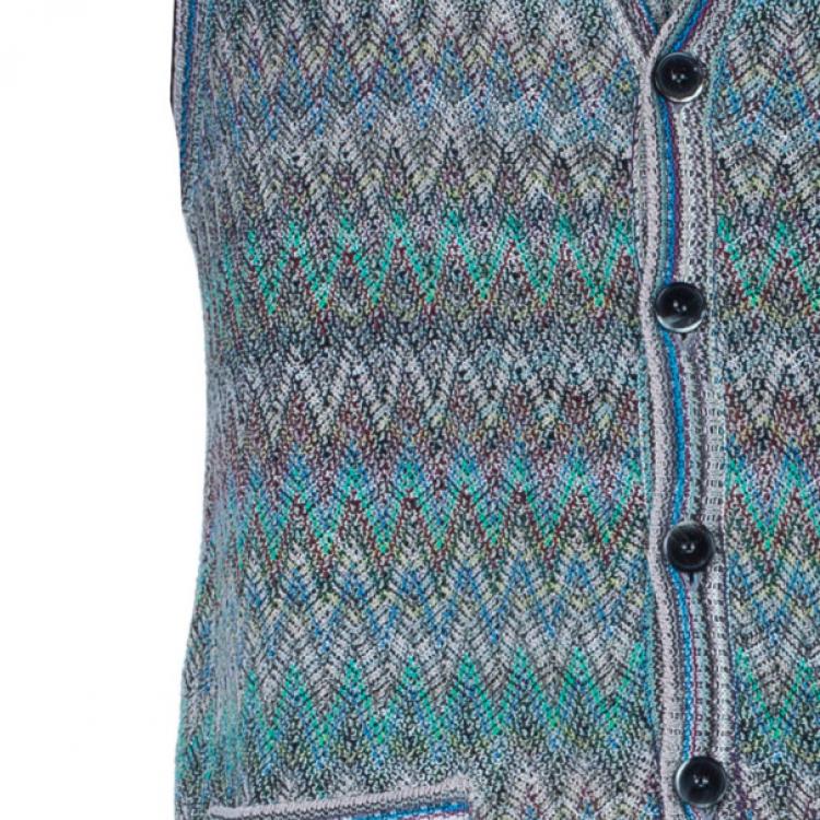 Pre Owned Missoni Men's Zig-Zag Button Down Sleeveless Cardigan L