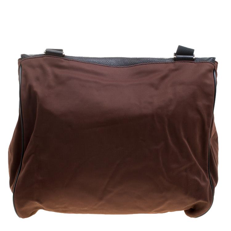 Pre Owned Miu Miu Brown/Black Nylon and Leather Messenger Bag