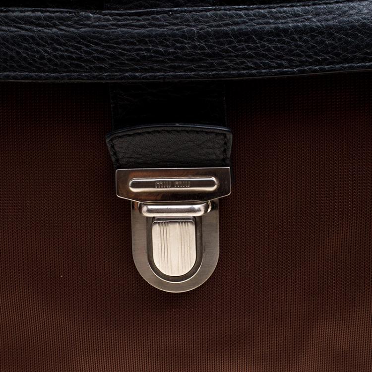 Pre Owned Miu Miu Brown/Black Nylon and Leather Messenger Bag