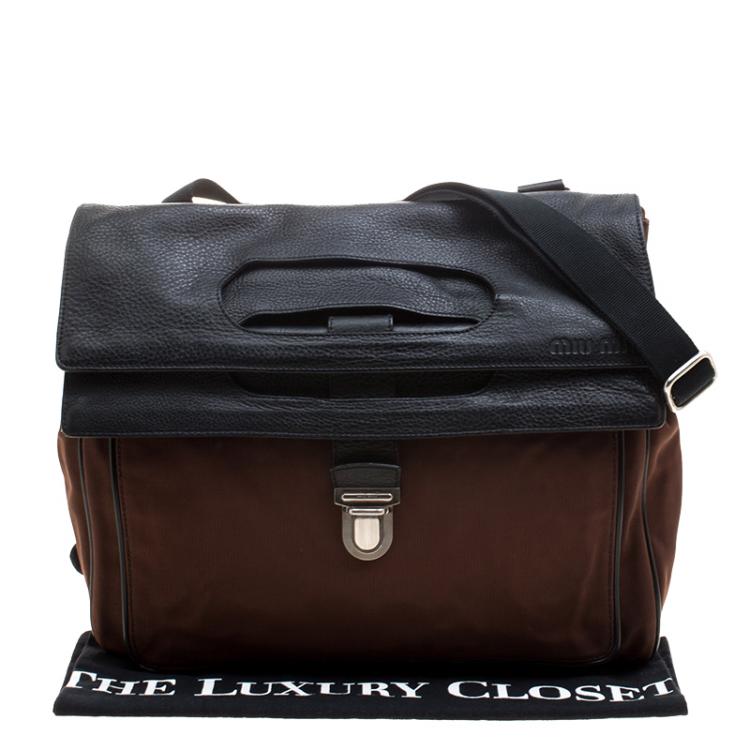 Pre Owned Miu Miu Brown/Black Nylon and Leather Messenger Bag