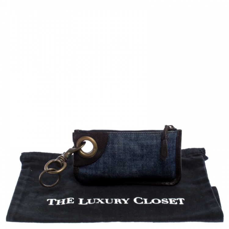 Pre Owned Miu Miu Blue/Brown Denim and Leather Zipped Coin Purse
