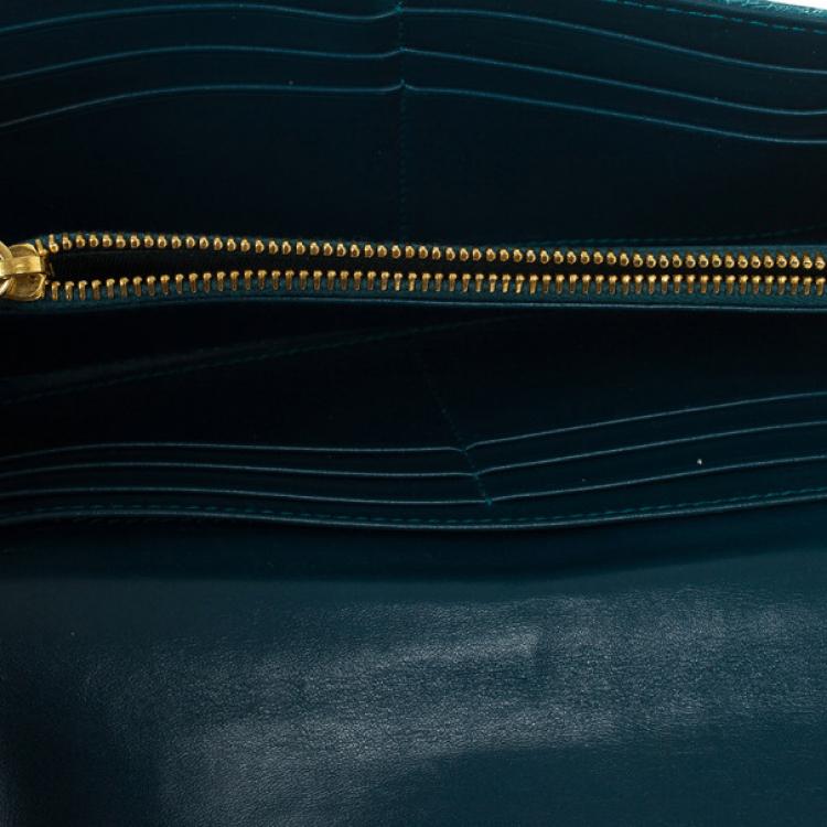 Pre Owned Miu Miu Blue Croc Print Patent Flap Continental Wallet