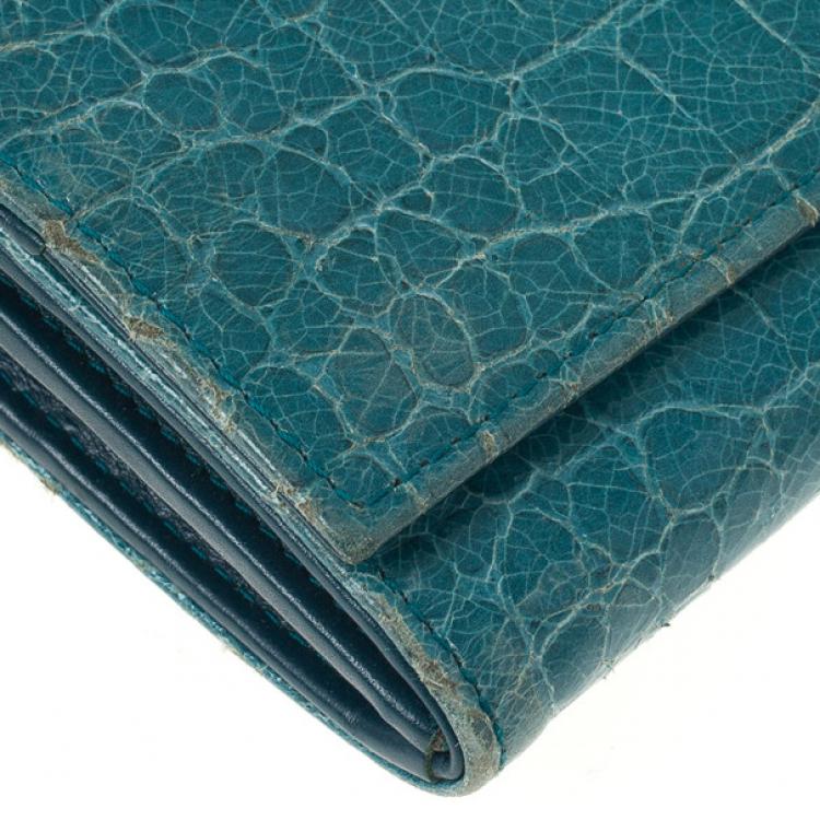 Pre Owned Miu Miu Blue Croc Print Patent Flap Continental Wallet