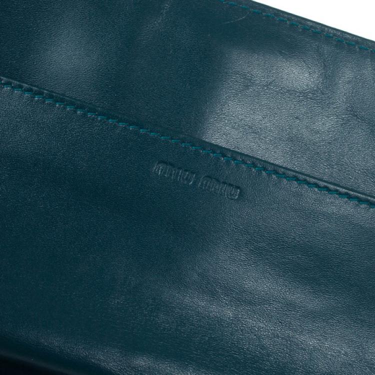 Pre Owned Miu Miu Blue Croc Print Patent Flap Continental Wallet