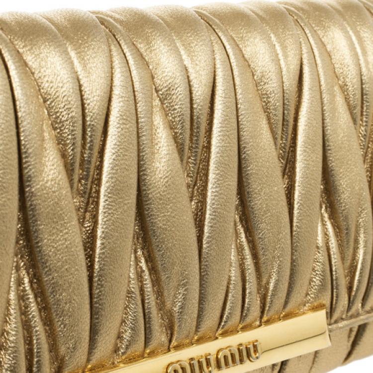 Pre Owned Miu Miu Gold Matelasse Leather Wallet