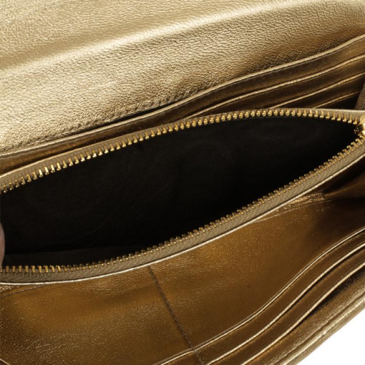 Pre Owned Miu Miu Gold Matelasse Leather Wallet