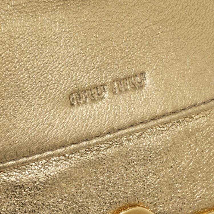 Pre Owned Miu Miu Gold Matelasse Leather Wallet