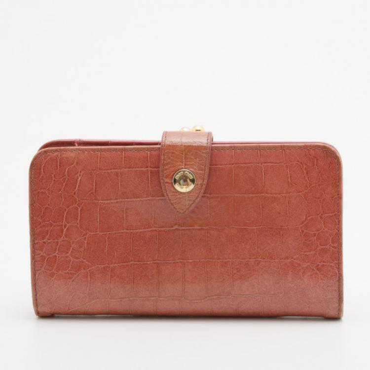Pre Owned Miu Miu Pink Croc Leather Wallet