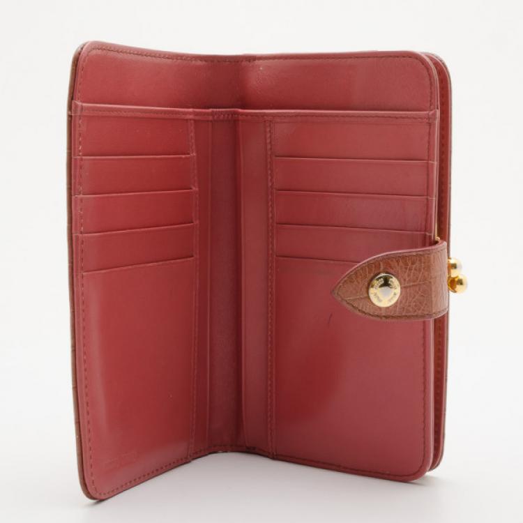 Pre Owned Miu Miu Pink Croc Leather Wallet