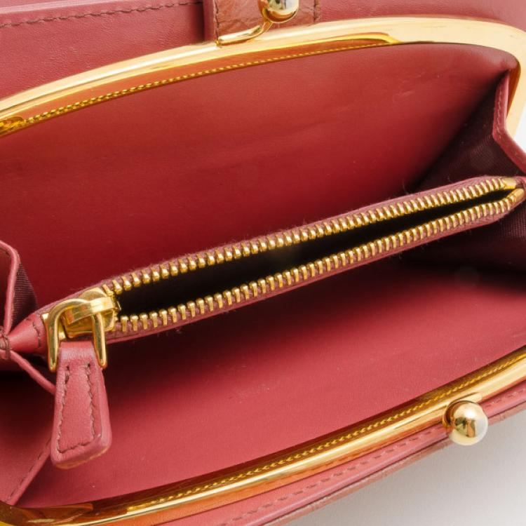 Pre Owned Miu Miu Pink Croc Leather Wallet