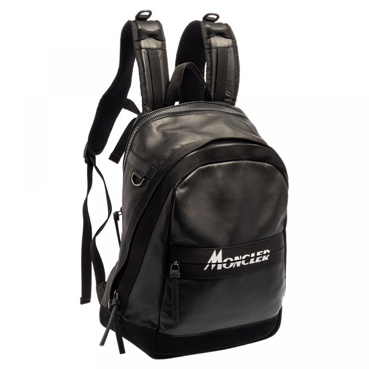 Pre Owned Moncler Black Polyamide Logo-Print Gimont Backpack