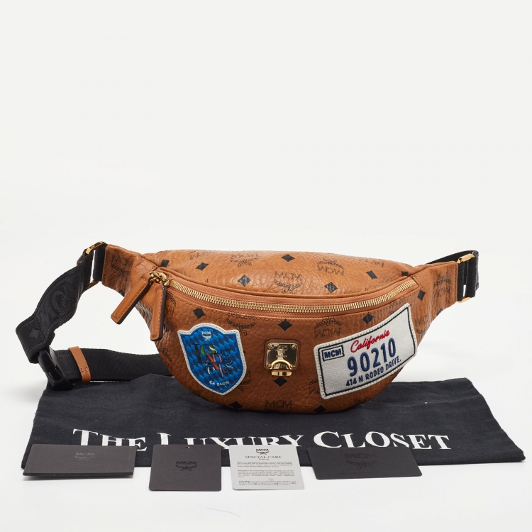 Pre Owned MCM Cognac Visetos Coated Canvas Medium California Patch Fursten Belt Bag