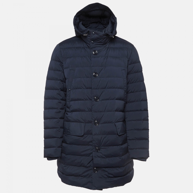 Pre Owned Moncler Navy Blue Synthetic Puffer Parka Jacket XL