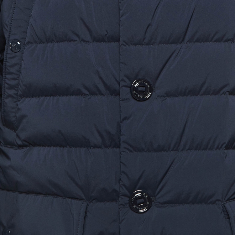 Pre Owned Moncler Navy Blue Synthetic Puffer Parka Jacket XL