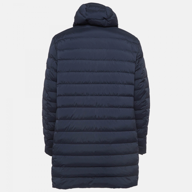 Pre Owned Moncler Navy Blue Synthetic Puffer Parka Jacket XL