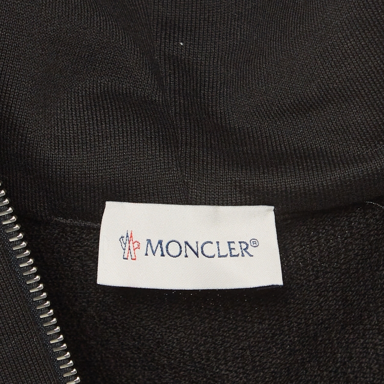 Pre Owned Moncler Black Logo Applique Cotton Zip-Up Hoodie S