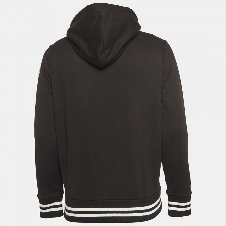 Pre Owned Moncler Black Logo Applique Cotton Zip-Up Hoodie S