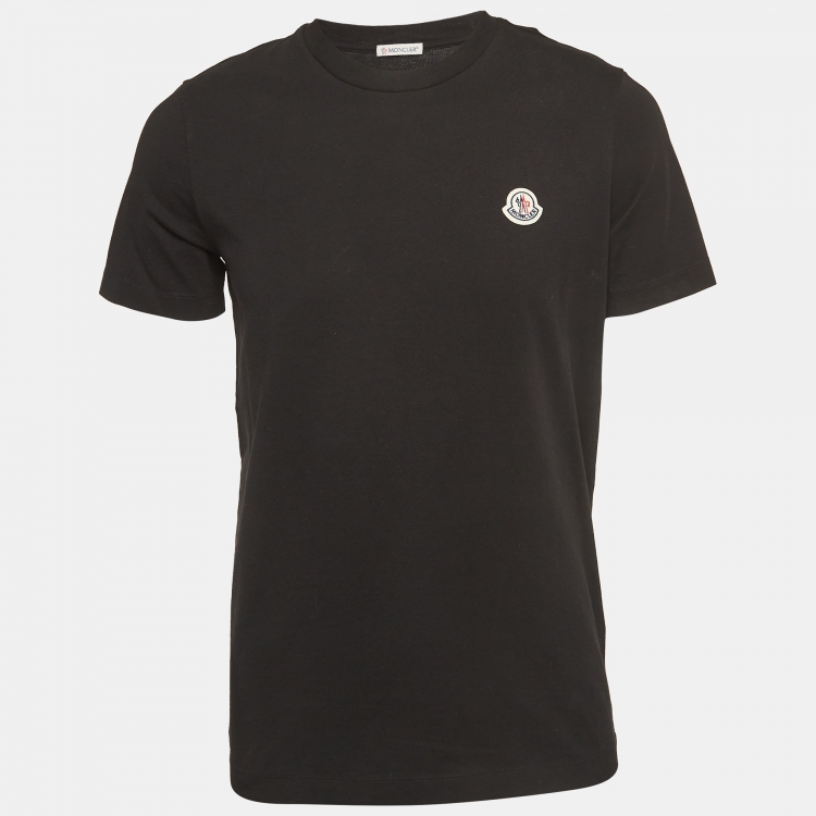 Pre Owned Moncler Black Cotton Knit Crew Neck Tshirt S