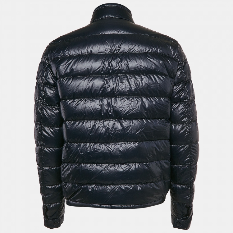 Pre Owned Moncler Longue Saison Blue Nylon Down Jacket L