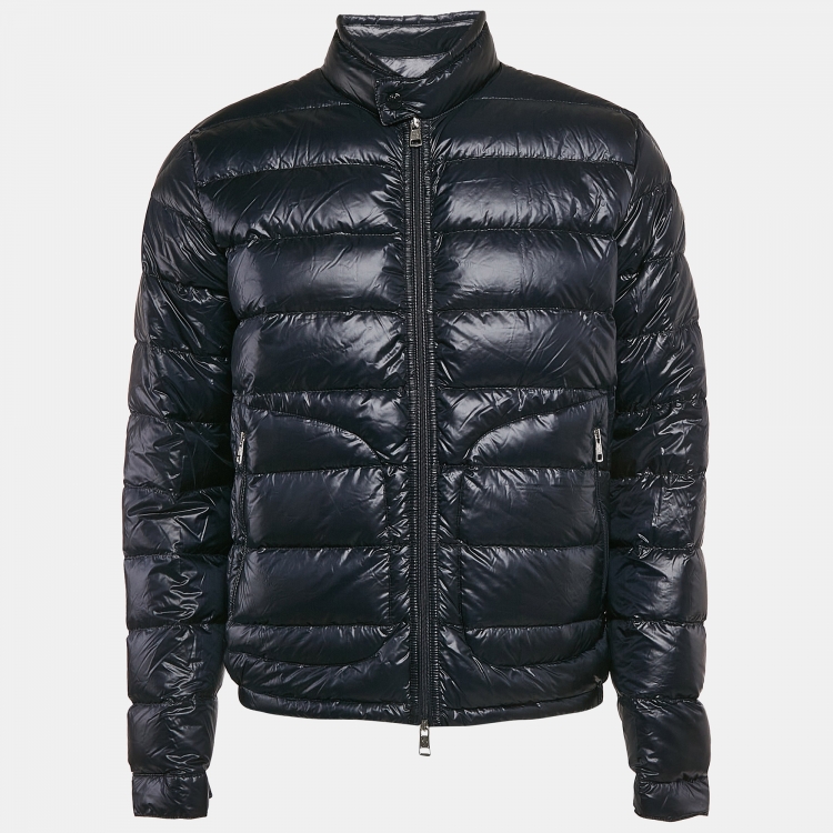 Pre Owned Moncler Longue Saison Blue Nylon Down Jacket L