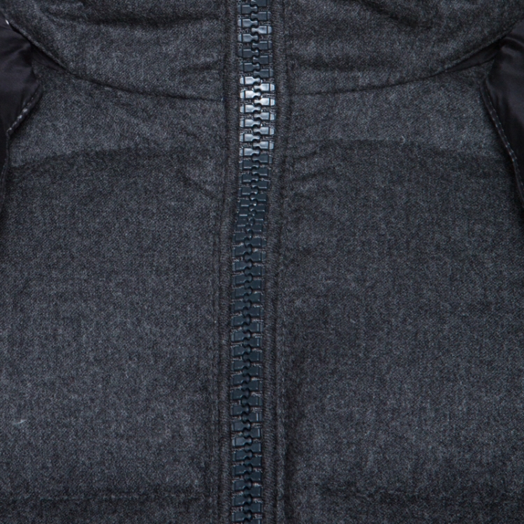 Pre Owned Moncler Grey Wool Quilted Down Hooded Montgenevre Jacket XXL