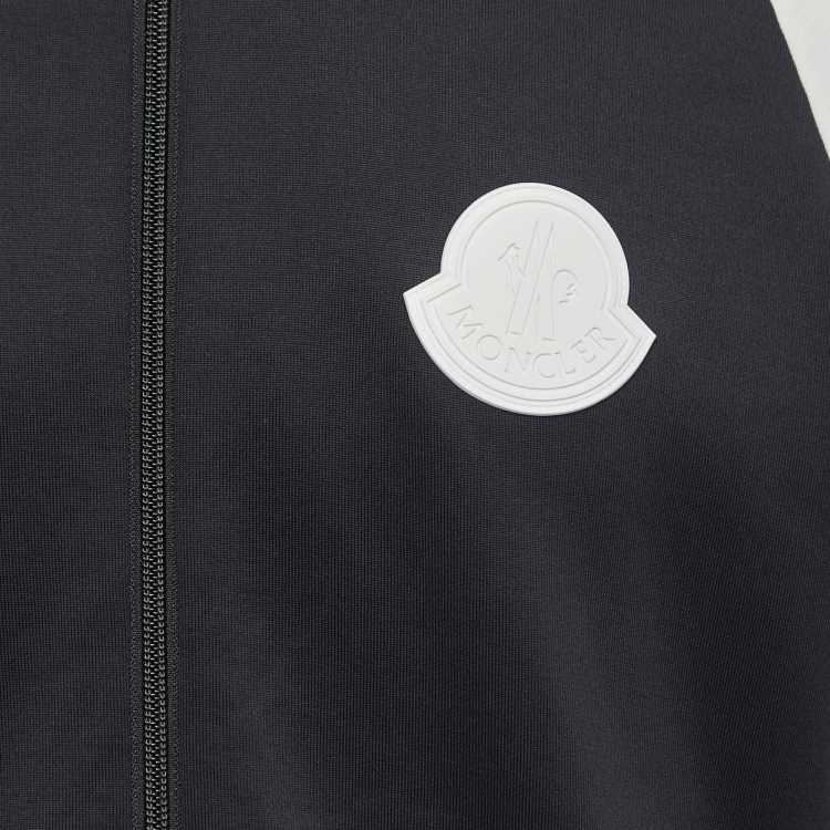 Pre Owned Moncler Black & White Jersey Logo Stripe Detail Bomber Jacket L