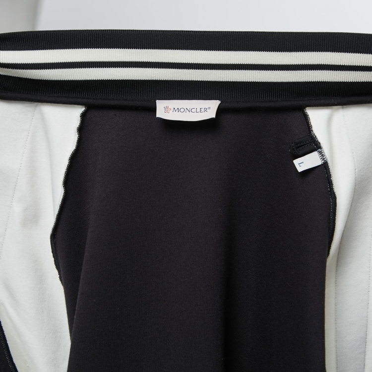 Pre Owned Moncler Black & White Jersey Logo Stripe Detail Bomber Jacket L