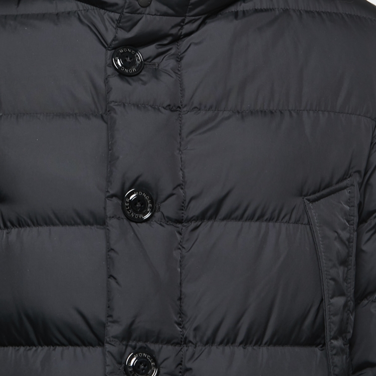 Pre Owned Moncler Black Nylon Fur Trimmed Hood Down Jacket L