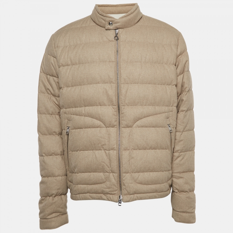 Moncler Beige Cashmere Logo-Patch Puffer Jacket XXL Moncler