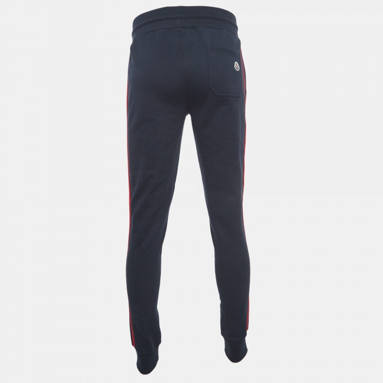 Pre Owned Moncler Navy Blue Side Striped Cotton Sweatpants M