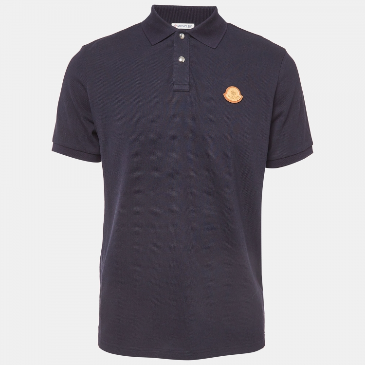 Pre Owned Moncler Navy Blue Cotton Pique Logo Patch Polo T-Shirt M
