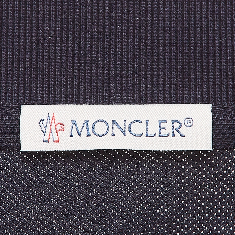 Pre Owned Moncler Navy Blue Cotton Pique Logo Patch Polo T-Shirt M