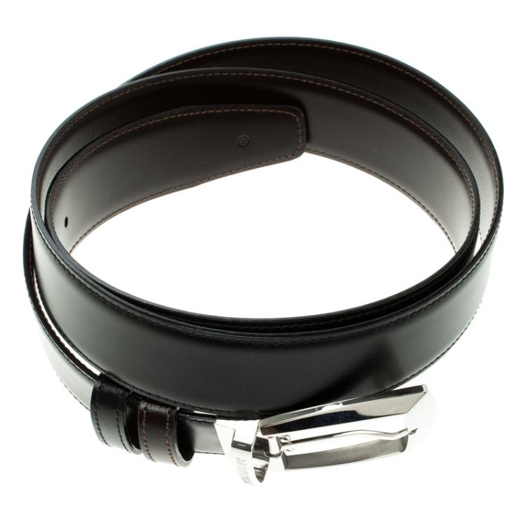Pre Owned Montblanc Black/Brown Leather Reversible Buckle Belt 90 CM