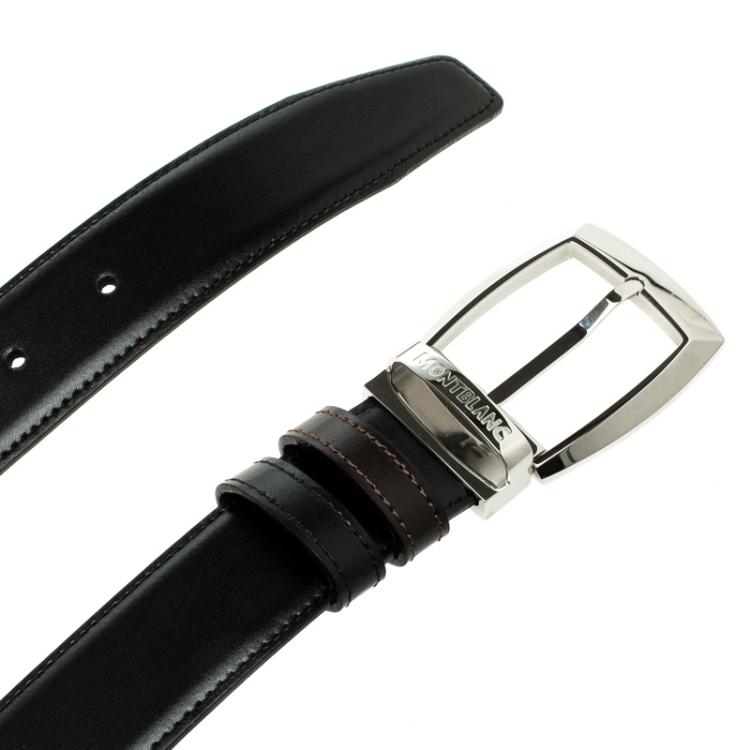 Pre Owned Montblanc Black/Brown Leather Reversible Buckle Belt 90 CM