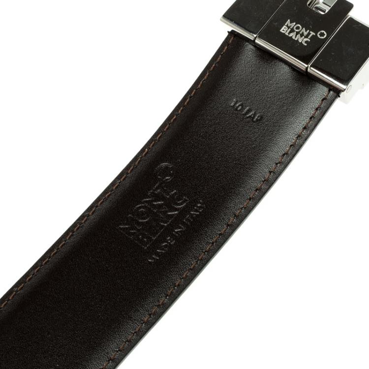 Pre Owned Montblanc Black/Brown Leather Reversible Buckle Belt 90 CM