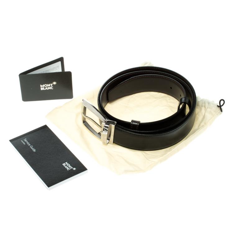 Pre Owned Montblanc Black/Brown Leather Reversible Buckle Belt 90 CM