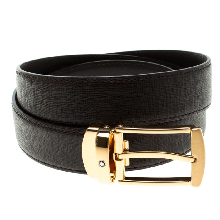 Pre Owned Montblanc Dark Brown Saffiano Leather Buckle Belt 120 CM