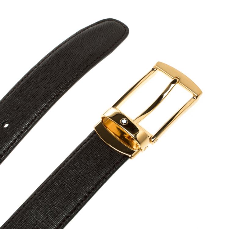 Pre Owned Montblanc Dark Brown Saffiano Leather Buckle Belt 120 CM
