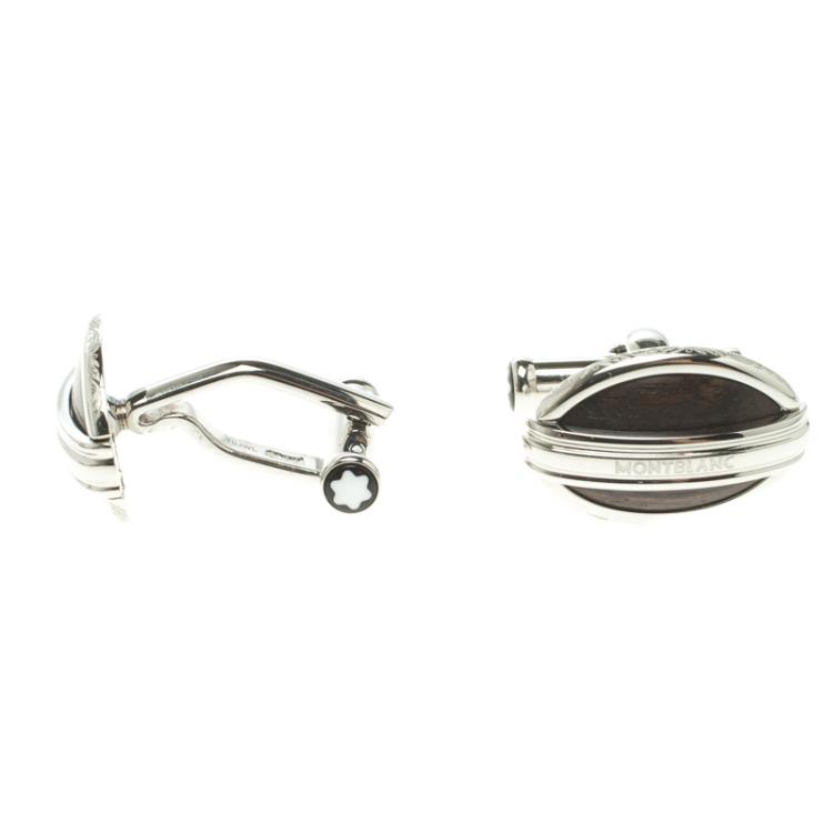 Pre Owned Montblanc L'Aubrac Wood Inlay Stainless Steel Cufflinks