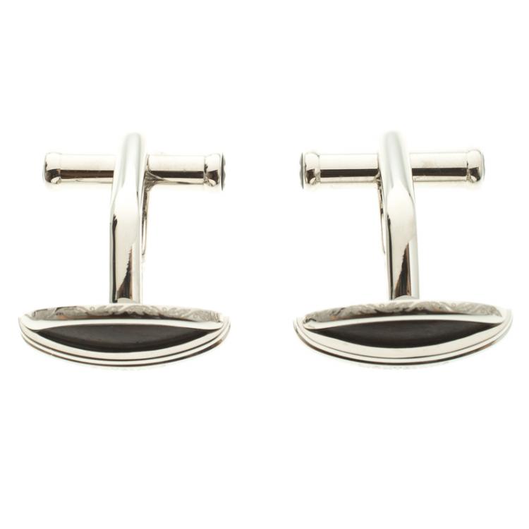 Pre Owned Montblanc L'Aubrac Wood Inlay Stainless Steel Cufflinks